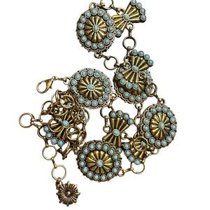 Western Gold Tone Turquoise Concho Belt